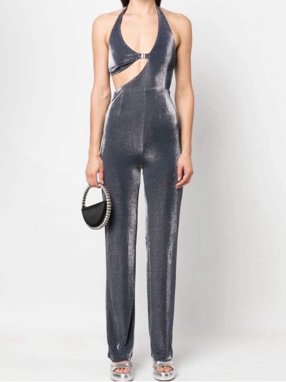 Shimmery Black Halter Cutout Jumpsuit